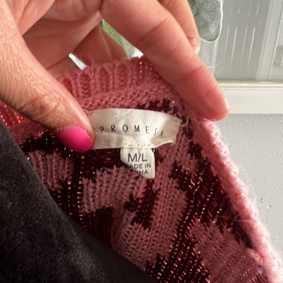 Promesa LEOPARD PATTERNED Thick KNIT Tunic Oversized SWEATER Bubble Sleeve M/L - Picture 3 of 9